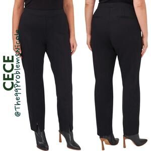 Cece Black Ponte Pants with Split Hem